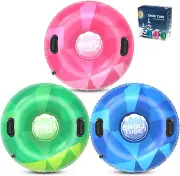 3-Pack Snow Tubes Inflatable Sleds for Kids & Adults, Heavy Duty Cold-Resistant