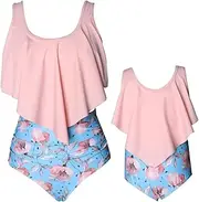 [KABETY] Girls Swimsuit Two Pieces Bikini Set, Pink Flower, 6 Years