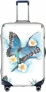 [pvinnk] Blue Butterfly On Blossom Flower Print Protective Luggage Cover Elastic Washable Suitcase Travel Gear Protector, White, Small