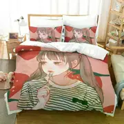 v165 Bed Sheets Anime Aesthetic Girl Art Strawberry Bedding Set Duvet Cover Bed Set Quilt Cover Pillowcase Comforter king Queen Size Boys Adult 3-Piec