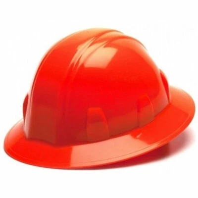 Pyramex 4 point Full Brim Hard Hat with Ratchet Suspension - HiViz Orange