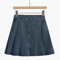 在飛比找ETMall東森購物網優惠-減齡春裝復古藍色百褶牛仔短裙