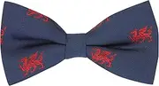 [King & Priory] Navy Blue Embroidered Welsh Dragon Bow Tie, Blue, One Size