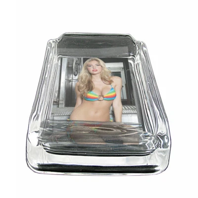 Rock and Roll Pin Up Girls D7 Glass Square Ashtray 4" x 3" Smoking Cigarette Bar