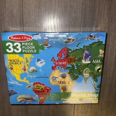 Melissa & Doug World Map Jumbo Jigsaw Floor Puzzle 33 Pieces Ages 6+ NEW SEALED