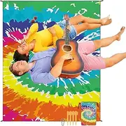 Travel Picnic Blanket - Waterproof Beach Blanket 86.61x70.87 Inches - Lightweight Camping Pad with 4 Corner Pockets and 4 Pegs Windproof Floor Rug for Outdoor Concert