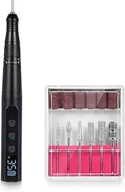 Electric Nail Drill Polish Kit 35000 RPM Nail Drill Pen Rechargeable Pedicure with 6 Drill Bits and Sanding Bands for Home Salon Use