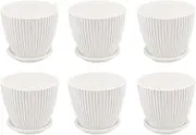 6 PCS Plastic Planters with Drainage Holes and Saucers, Modern Decorative Pots, Indoor Seeding Nursery Pots, Suitable for Indoor and Outdoor Use (White, 15 * 15 * 13 CM) ﻿