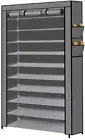 Portable 10 Tier Shoe Rack Storage Cabinet Organiser Wardrobe Cover (Gray)