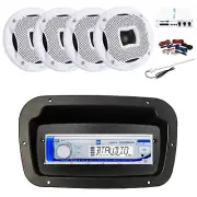 Dual Marine Radio,Spa Bezel,Adapter,Antenna,Amp,Kit, 4x 6.5" 450W White Speaker