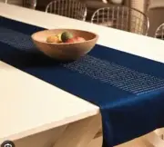 TERRITORY Table Runner, Blue Waves Pattern, 100% Cotton, 70"x18"