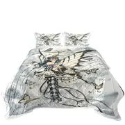 Symphony in Black and White Butterflies Fairy Coverlet