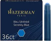 Waterman Fountain Pen Refill Ink Cartridges | Standard International (Short) | Serenity Blue | 36 Count