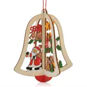5PCS Christmas 3D Wooden Pendant Star Bell Tree Hang Ornaments Home Party Decorations Kids Gifts BELL TYPE