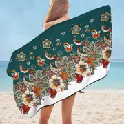Oriental Art Birds Flowers and Floral Mandalas Microfiber Beach Towel
