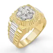 1.00 Ct Men's Cluster Round Natural Diamond F VS2 Ring 14K Two Tone Gold