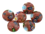 THREE 16mm ROUND GOLDSTONE FLORAL FLOWER MILLEFIORI GLASS CABOCHON MC3
