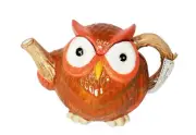 New GEA Design Orange Ceramic 3D Owl Coffee Tea Pot New With Tag