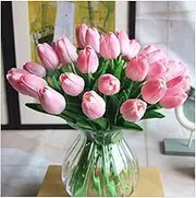 SHINE-CO LIGHTING Artificial PU Tulips 10Pcs Real Touch Fake Flower Arrangement Bouquets for Home Office Wedding Decoration (Pink)