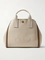 [Chloé] Chloé - Carry Leather-trimmed Canvas-jacquard Tote - Beige - One size One size Neutrals