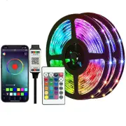 RGB LED Strip Kit 5050 Bluetooth Remote Control 5V 30 LEDs/m Adhesive Flexible Cuttable Strip Lights IP20 for Home Decor