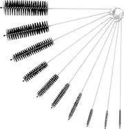 10 Pack Reusable Straw Cleaner Brushes, Assorted Sizes with Extra Long Stainless Steel Handles & Flexible Nylon Bristles, Straw Brush Cleaner for Tumblers, Sippy Cups, Bottles, Pipes & Tubes (Black)