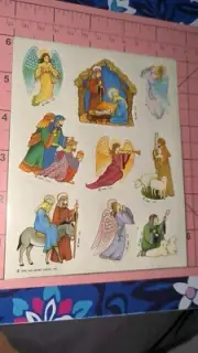 Vintage Hallmark Stickers Christmas Nativity Religious Manger Wise Men 1 Sheet