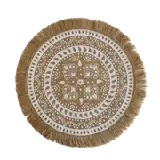 A 12 Linen Table Mat Lace Placemat Set Natural Jute Woven Tableware Mat Round 38cm