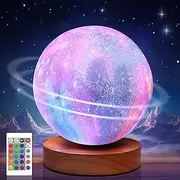 FULLOSUN Galaxy Moon Lamp, 3D Printed Rotate Night Light with Stand, 16 Color & Remote & Touch Control & Timer & Dim & USB Rechargeable, Bedroom Decor Birthday Present for Kids Lover (4.7 Brown)
