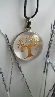 Clear Quartz Pendant Necklace Tree of Life Natural Crystal Gemstone Jewellery