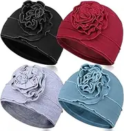 [Samserot] 4 Pieces Cotton Chemo Headwear for Women, Breathable Cancer Headwear Elastic Chemo Hats for Women with Hair Loss