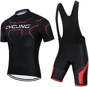[SUDUSUDO] Men's Cycling Jersey Set Road Bike Shirts Bib Shorts Breathable Cycling Clothing Kit with 20D Gel Padded