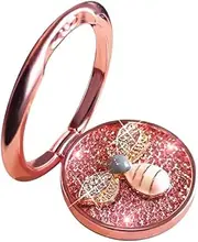 Phone Ring Holder Finger Kickstand, Cell Phone Ring Holder Finger Grip 360 Degree Rotation, with Crystal Stone Enamel Bee (Rose Gold)