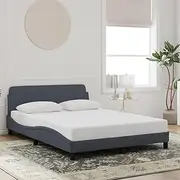 Bed Frame, Dark Grey Velvet, 137x187 cm, Double Size for Bedroom - Bedframe with BedHead & Slats for Mattress, Metal Frame & Wooden Beds