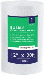 12" X 20' Bubble Cushioning Wrap, Perforated Every 12" for Packing & Shipping