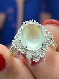 在飛比找Yahoo!奇摩拍賣優惠-「華翡翠珠寶」S925銀，豪鑲高冰蛋面翡翠戒指，A436，1
