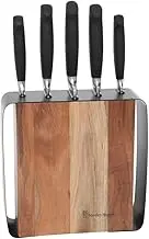 Stanley Rogers Framed Acacia Knife Block Set, Stainless Steel Cook's, Bread, Carving, Utility and Paring Knives, 1 Knife Block (Colour: Brown, Black), Quantity: 1 Set, 6 Pieces