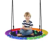 Costway 100cm Saucer Tree Swing 300KG Swing Seat Outdoor Hammock w/LED Lights Garden Yard Play Rainbow Color