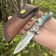 Topwell Handmade Damascus VG10 Sharp Pocket Folding Knife Unique Abalone Seashel