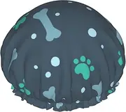 Bones And Dog Claws Print Shower Cap For Women Men Reusable Lightweight Soft Bath Hair Cap With Elastic Band