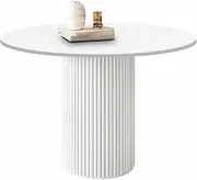 [GLDWEY] 37-39in Round Dining Table for 4, Modern Farmhouse Kitchen Table，Pedestal Circle Dining Tables with Solid Wood Strip Base for Kitchen Living Room(Only Table)(Size:70cm,Color:White)