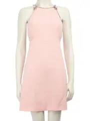 Pink Crystal Embellished Flower Strap Mini Dress