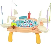 Magnetic Fishing Game for Kids, Electric Rotating Fishing Table Toys Board Game for Age 3 4 5 6 7 8 and Up, Built in Light & Music, Including 45 Fishes and 4 Poles