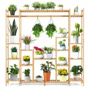 Costway 9-Tier Large Plant Shelf Bamboo Crisscross Storage Shelf for Flowers Toys Decor Natural