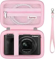 [Supmay] Hard Carrying Case for Canon PowerShot V1 Digital Camera, Storage Holder Travel Bag with Zipper Mesh Pocket for Battery Pack, Charging Cable, USB Card, Pink