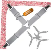 Bed Sheet Straps Set | Easy to Use Adjustable Elastic Fasteners 4 pcs Grey