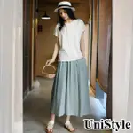 【UNISTYLE】棉麻半身裙 原創款高腰復古 女 FA6253(淺松綠)