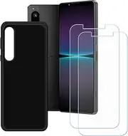 [LCEHTOGYE] Case for Sony Xperia 1 V + 2 Pcs Tempered Glass Screen Protector, Slim Black Shock-Absorption Soft TPU Bumper Protective Phone Case Cover for Sony Xperia 1 V (6,5")