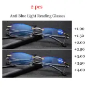 2 pcs Rimless Reading Glasses +1.0 1.5 2.0 2.5 3.0 3.5 4.0 Anti Blue Light Lens