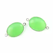 Bezel Gem Links -Sterling Silver -Faceted Oval Shape -Prehnite Chalcedony-2 pcs